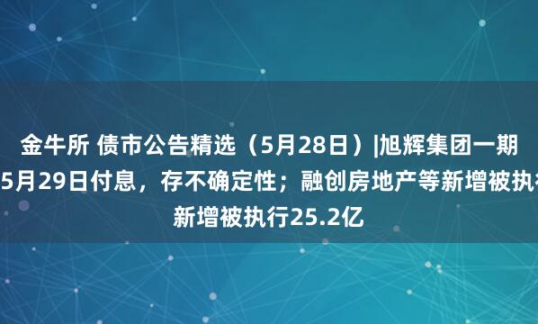 金牛所 债市公告精选（5月28日）|旭辉集团一期债券将于5月29日付息，存不确定性；融创房地产等新增被执行25.2亿